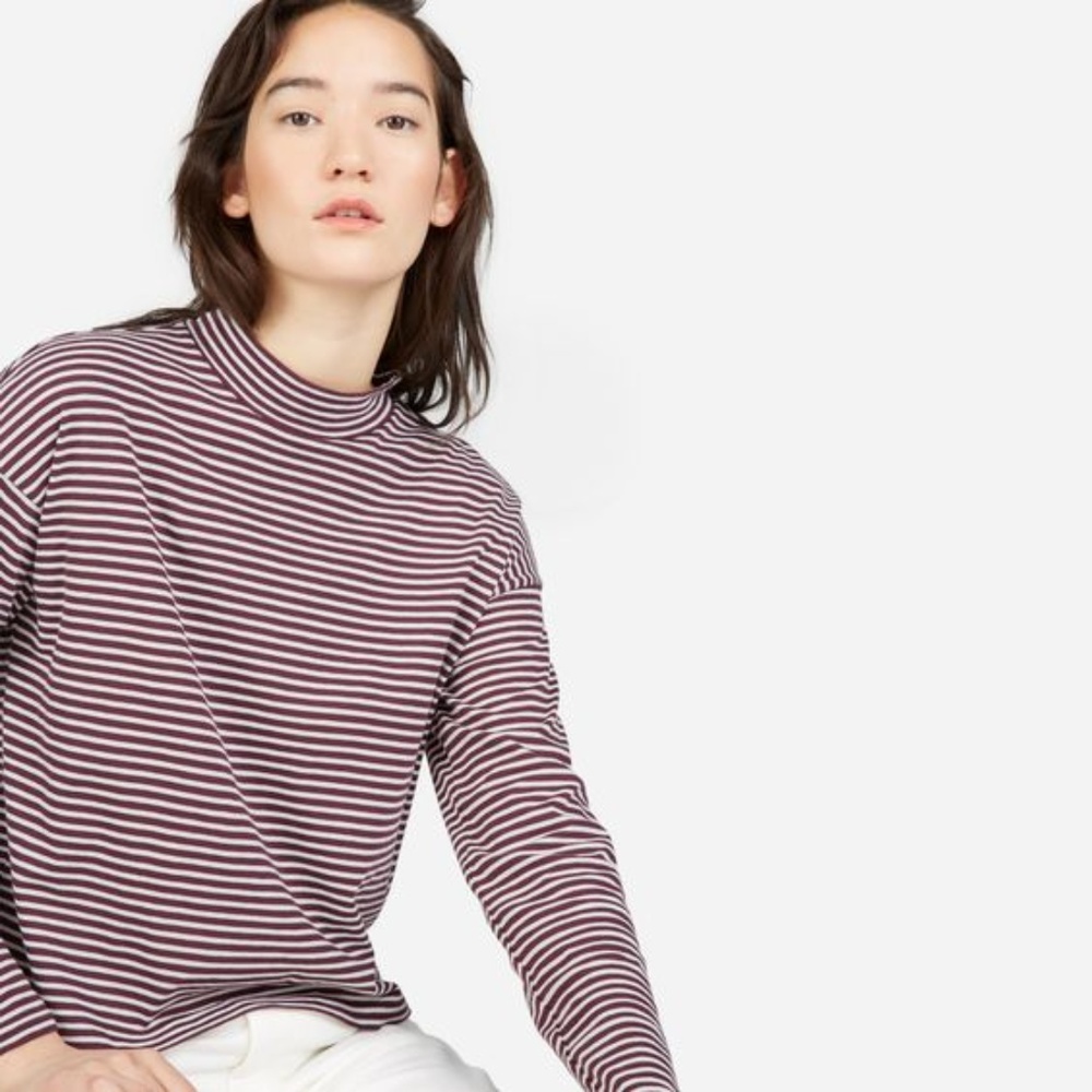 Everlane square mockneck tee in burgundy stripe